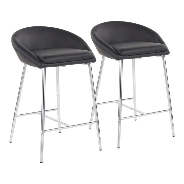 Lumisource Matisse Counter Stool with Chrome Frame and Black Faux Leather, PK 2 B26-MATSE BK2